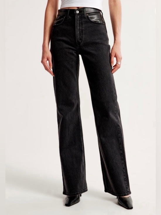 Abercrombie & Fitch Black Ankle Straight Ultra High Rise Vegan Leather 26 XShort - Picture 2 of 14